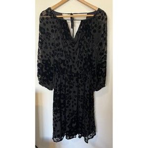 Trina Turk Black Floral Burnout Whimsigoth Long Puff Sleeve Knee Length Dress 4